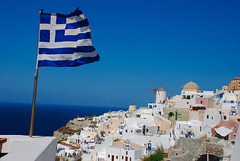 santorini, greece, flag, greek, island, travel, europe, mediterranean, aegean, sea, white