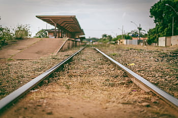 verlassen, Zug, Bahnhof, Transport, Spuren, Schiene, Eisenbahn, überwuchern, Sand, Schmutz, Staub