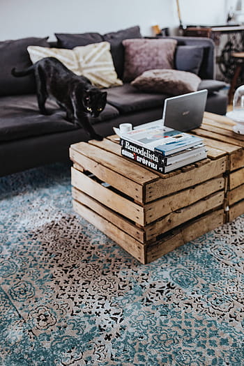 vida, habitación, interior, de madera, mesa de caja, luz, azul, alfombra, Diseñador, caja de madera, mesa