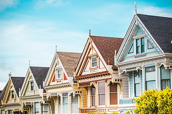 dicat, wanita, Ikon, Painted Lady, San Francisco, California, warna-warni, warna, rumah, tua, langit