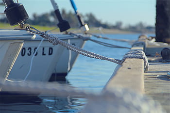 white, boat, body, water, tied, wooden, pier, boats, dock, ropes, nautical vessel