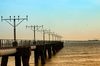 antenna array, sea, sunset