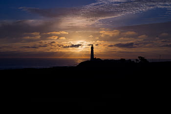 silhouette, lighthouse, sunset, dusk, sky, clouds, dark, night, evening, cloud - sky, orange color