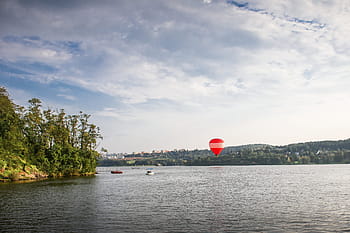 panas, balon udara, Balon Udara Panas, Danau, balon, brno, penerbangan, sungai, langit, di luar rumah, transportasi