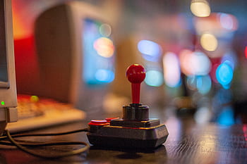 joystick, game controller, buttons, video game, playing, control, retro, amiga, c64, monitor, display