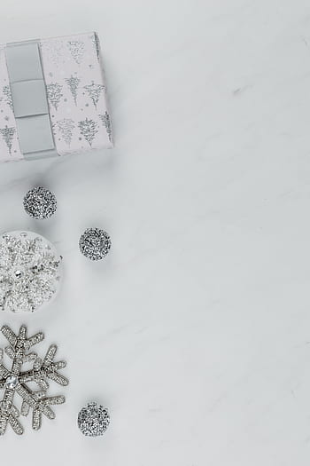 クリスマスの背景、 クリスマス、 銀、 装飾、 デコレーション、 最小限の、 クリーン、 白、 大理石、 コピーする、 コピースペース