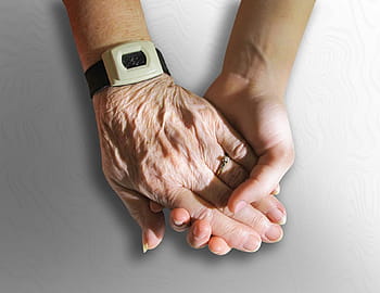 two, person, holding, hands, old, young, caring, friends, family, wrinkled, hold
