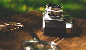 Černá, šedá, Fotoaparát, hnědý, povrch, Zvětšovací sklo, brýle, starý fotoaparát, retro, vinobraní, jasnější pohled