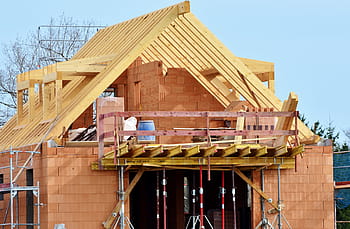 brown, orange, unfinished, house, house construction, site, construction work, construction, scaffold, home, building