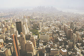 letecký, fotografování, městské budovy, během dne, vysoký, úhel, Pohled, vzestup, budova, New York, město
