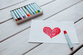 sedikit, menggambar, hati, seni, cinta, merah, krayon, valentine, tercinta, kekasih, kayu - Bahan