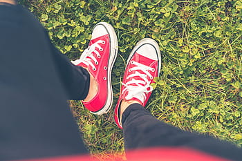 rojo, zapatos, hierba fpv # 2, niña, zapatos rojos, hierba, FPV, lindo, se siente, feliz, encantador