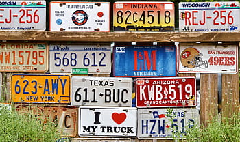 car shield, License Plate, Car, Shield, american number plates, metal sign, fence, deco, decoration, decorative, art