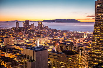 indah, matahari terbenam senja Cityscape, San Francisco Bay Area, Matahari Terbenam Indah, Malam, Cityscape, teluk, bangunan, california, kota, cityscapes