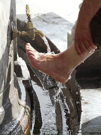 person, washing, foot, Ritual, Foot Care, Washing Feet, islam, water, fountain, faucet, ten