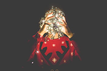 代わりに、 頭、 もつれた、 クリスマスライト、 私の頭、 カオス、 クリスマス、 クリスマスセーター、 クリスマスの時間、 12月、 ライト