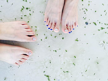 two, pairs, human, feet, pedicure, sea, beach, foot, friends, travel, sand