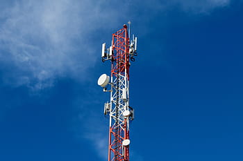 Červené, bílý, přenosová věž, letecký, sdělení, spojení, telekomunikace, telecom, anténa, vysílání, technologie
