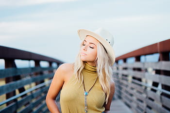 blondýnka, vlasy žena, hnědý, bez rukávů, horní, módní fotografie, lidé, dívka, žena, sama, krása