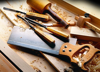 roztříděný, kapesní počítač, hnědý, dřevěný, povrch, nástroje, tesař, dřevo, dřevo - materiál, dláto, pracovního nástroje