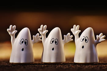 three, white, ghost plastic figures, halloween, ghosts, happy halloween, ghost, autumn, october, mood, cute