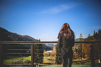 mirando, paisaje, naturaleza, niña, morena, república checa, montañas, personas, mujeres, al aire libre, una persona