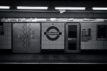 Černá, bílý, výstřel, Londýn, podzemí, Černý a bílý, stanice metra památník, londýnské podzemí, městský, metro, text