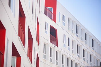 architectural, photography, white, red, building, architecture, infrastructure, building Exterior, window, facade, apartment