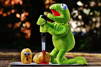 potatoes, knife, ketchup, blood, murder, funny, kermit, frog, cute, fun, green