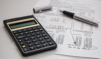 black, desk calculator, gel pen, table, calculator, calculation, insurance, finance, accounting, pen, investment