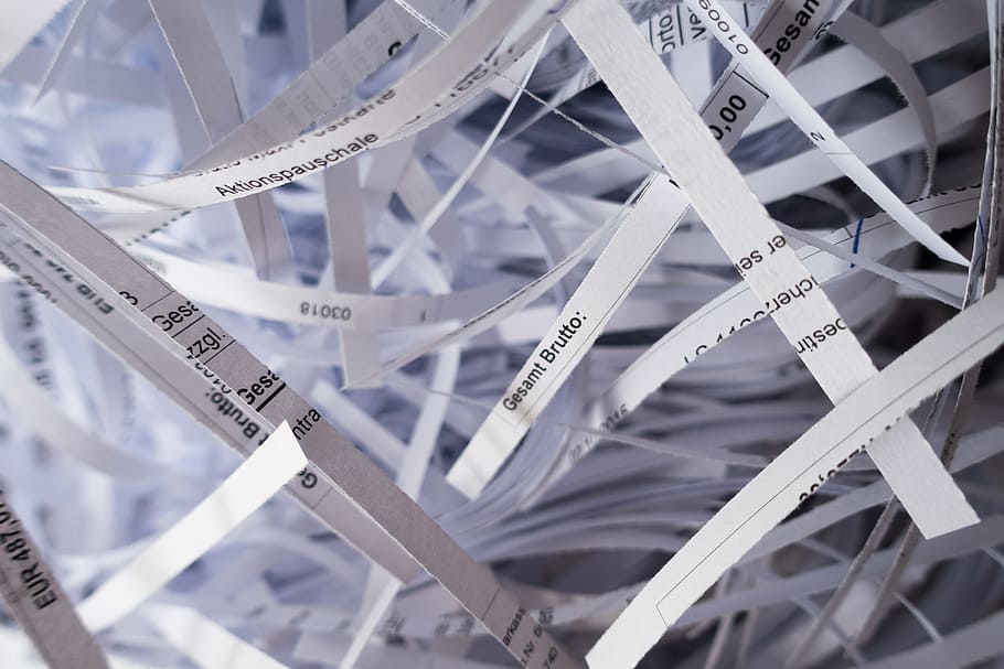 white shredded papers, shredder, mechanically, device, grinder, crush, paper, flakes, paper strip, shredded, shredding