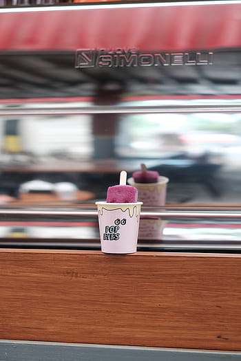 Eis, kalt, Tasse, Sorbet, Sommer-, rot, Text, Nahansicht, pinke Farbe, keine Leute, drinnen