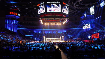 boxovací ring, Gdaňsk, Polsko, aréna, místo, sportovní, architektura, osvětlení, světla, fanoušci, diváků