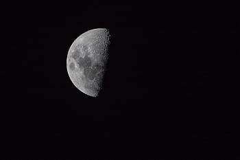 Halbmond, umgeben, Dunkelheit, Graustufen, Foto, Mond, Platz, Galaxis, Finsternis, abnehmend, Tele