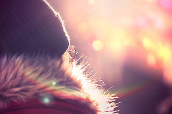 Joven, mujer, chaqueta de invierno, invierno, chaqueta, sombrero, bokeh, frío, colorido, loco, bengalas