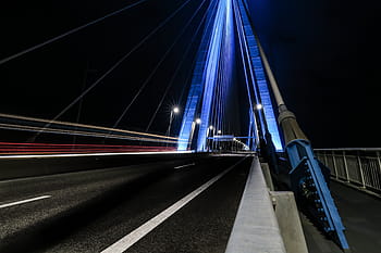 gri, kablo telli köprü, gece vakti, beton, köprü, mimari, altyapı, karanlık, gece, aydınlatma, sokak
