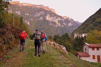 escursione, pista, montagna, camminando con bastoni, il percorso europeo, e5, Lessinia, Italia