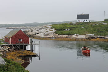 Peggy'S Cove, Landscape, Sea, Boat, sea, boat, seascape, water, nature, architecture And Buildings, lake, built Structure