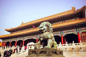socha čínských strážců lvů, Peking, zakázáno, cestovní ruch, Čína, Asie, architektura, budování chrámu, slavné místo, Čína - východní Asie, kultur