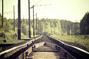 rotaie, linee elettriche, alberi, verde, messaggi, Ferrovia