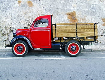 red, stake truck, road, truck, red truck old truck, vintage truck, ford truck, old, vehicle, transportation, transport