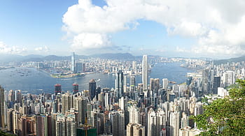 letecký, Pohled, městské budovy, Hongkong, vrchol, panoráma města, Hong Kong panorama, vrchol Viktorie, mrakodrap, architektura, město