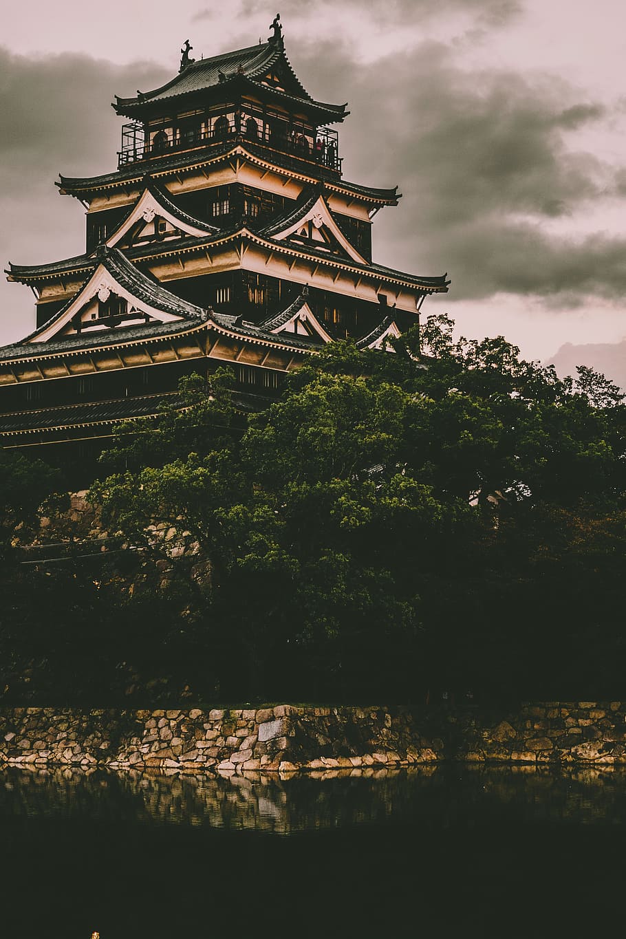 architecture, building, infrastructure, design, hiroshima castle, japan, travel, trees, plant, nature