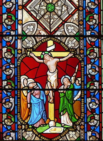 vetro macchiato floreale, Chiesa, attraversare, crocifissione, passione, Buon venerdì, morire, redenzione, Gesù, finestra, finestra della chiesa