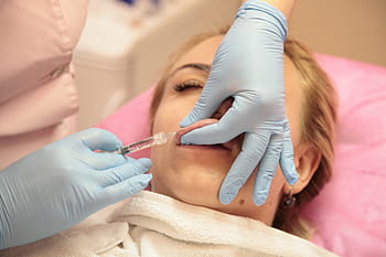person, holding, syringe, injecting, woman, lip, cosmetology, beauty injections, lips
