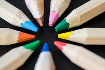 color, lápices, negro, escritorio, lápices de colores, círculo, de cerca, colorido, colorante, colores, creativo