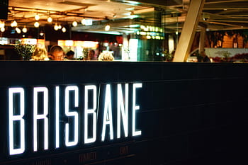 brisbane, restaurace, neon, světlo, značení, prodejna, obchod, lidé, temný, noc, světla