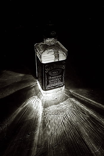 grayscale photography, jack, daniel, tennessee whiskey bottle, bottle, light, black white, jack daniel's