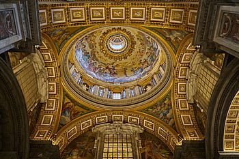 bazilika svatého Petra, Vatikán, svítí, kupole, večer, slavný, architektura, kostel, náboženství, dom