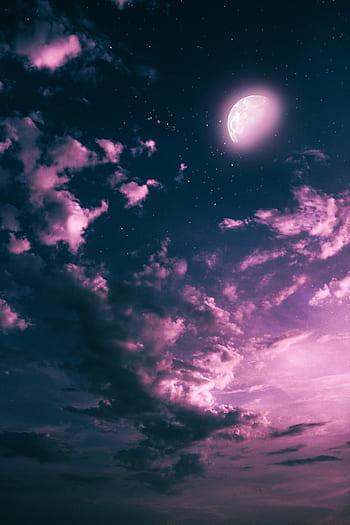 Mond, Nacht-, Wolken, Himmel, Photoshop, Fantasie, Rosa